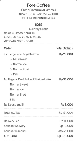 Contoh struk Fore Coffee